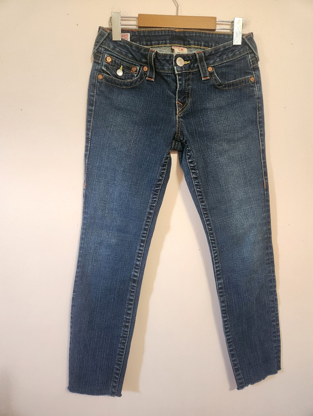 True Religion Y2K Julie Skinny Raw Hem Contrast Stitch Low Rise Jeans Size 29